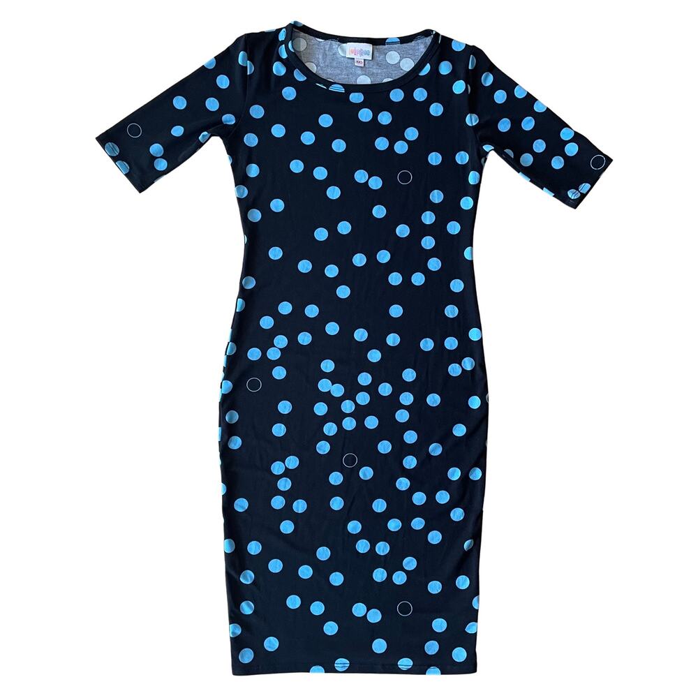 LuLaRoe Women's Dress Julia Bodycon Black Blue Geometric Size XXSmall EUC